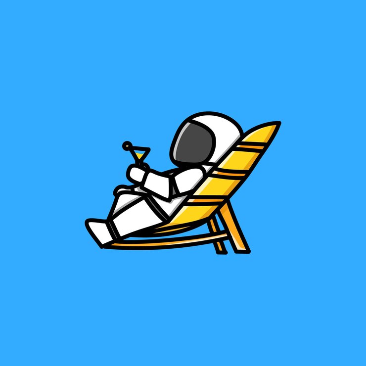 Cute chill astronauta en una silla de playa ilustración vectorial de dibujos animados