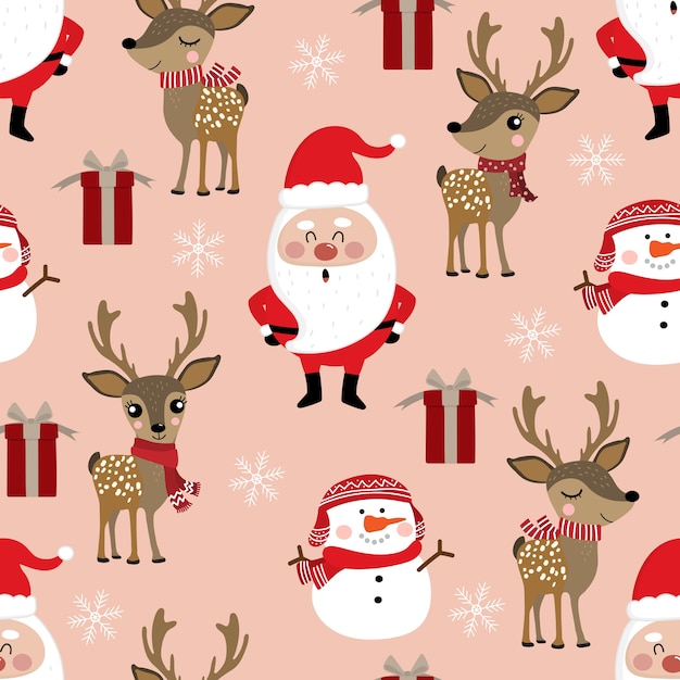 Cute christmas holidays cartoon seamless pattern