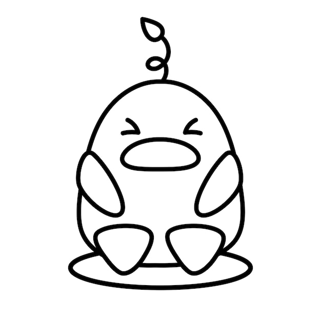 Cute Chubby Duckling se sienta con los ojos cerrados Funny Duck con Sprout en la cabeza Insatisfecho Doodle Chic