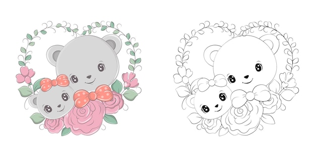 Cute Clipart Bear Ilustración y para colorear página. Ilustración de animales de dibujos animados