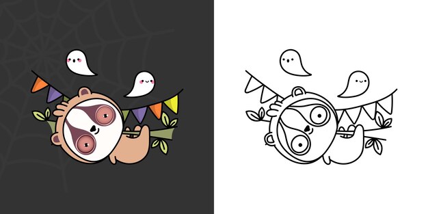 Cute clipart halloween slow loris ilustración y para colorear página. dibujos animados clip art halloween ani