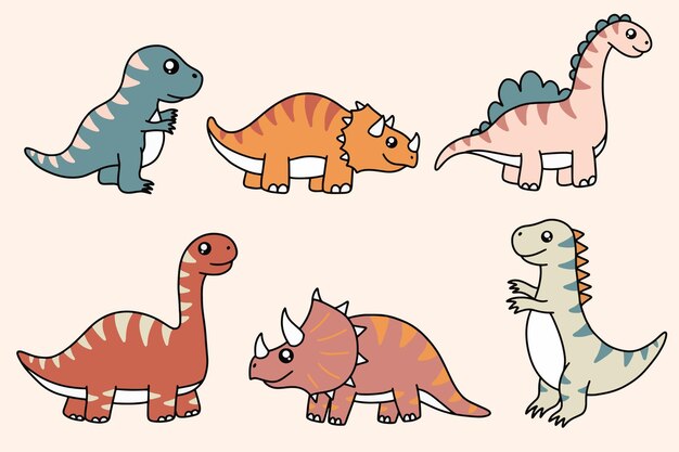 Cute collection dino fossil dinosaurs baby kids animal cartoon doodle funny clipart