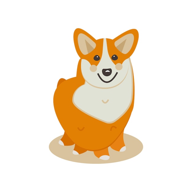 Cute corgi perro de pura raza mascota Ilustración plana vectorial de una mascota en un fondo blanco