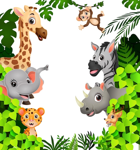 Vector cute dibujos animados de animales salvajes en la selva