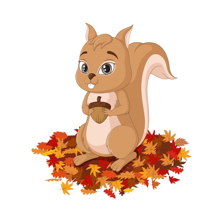 Vector cute dibujos animados de ardilla en hojas de otoño