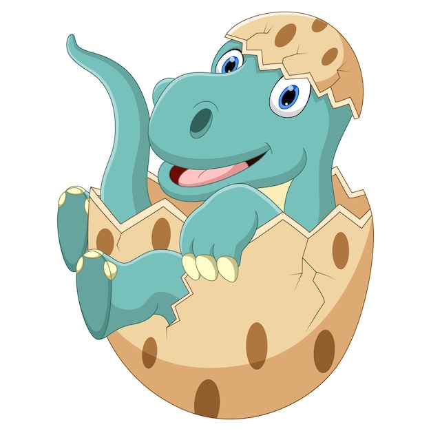 Vector cute dibujos animados bebé dinosaurio sentado en huevo