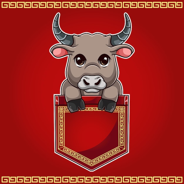 Vector cute dibujos animados de búfalo con tema de zodiaco animal