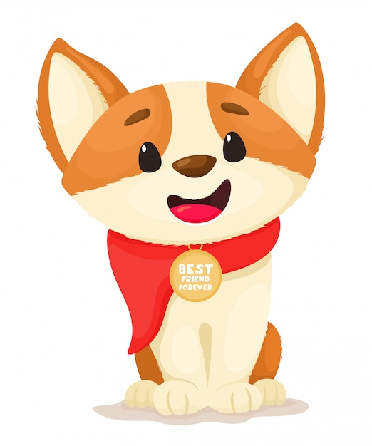 Cute dibujos animados cachorro corgi con un medallón alrededor de su cuello. lema en el medallón. mejor amigo para siempre, ilustración