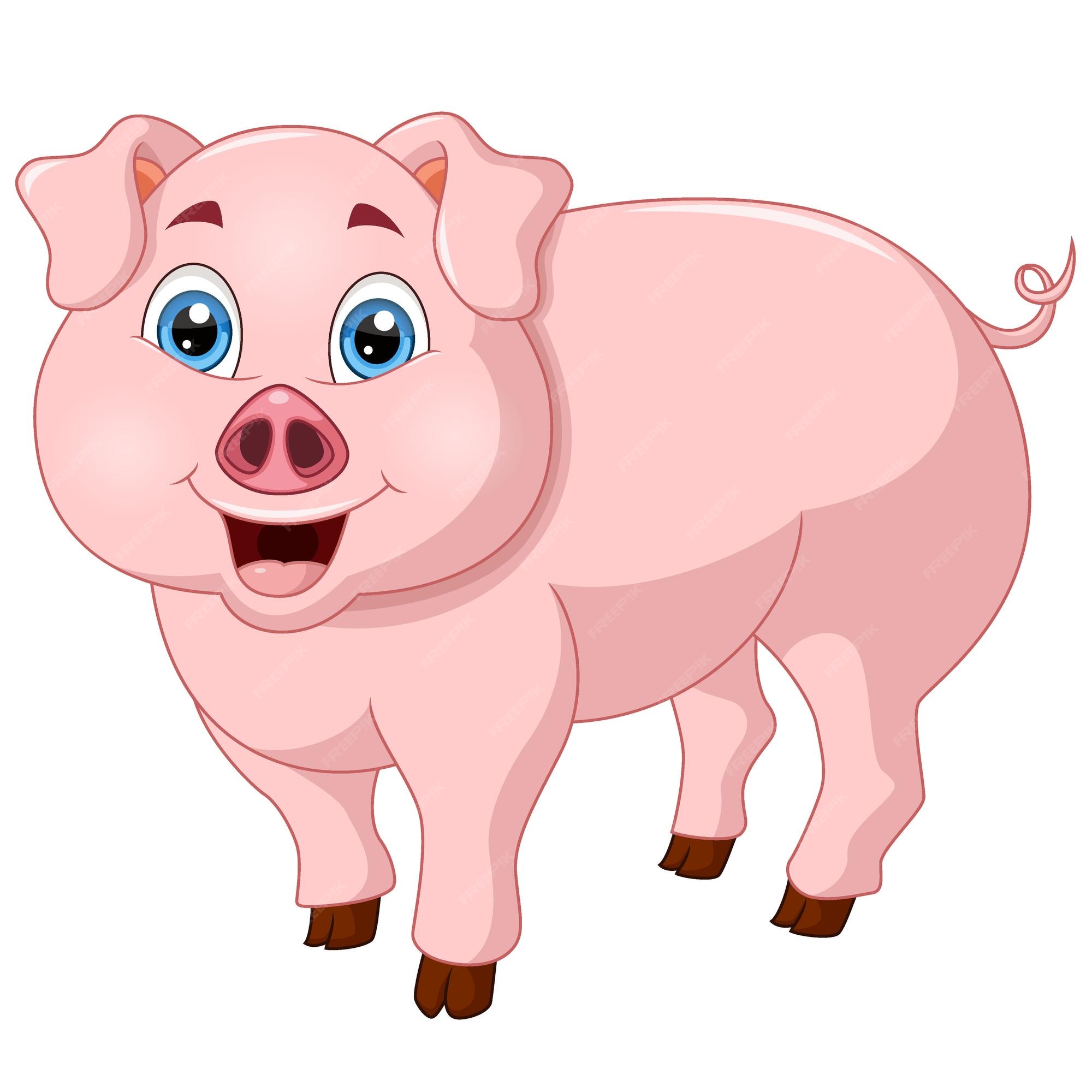 Cute dibujos animados de cerdo sobre fondo blanco | Vector Premium