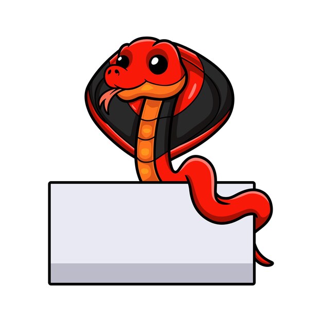 Cute dibujos animados de cobra escupir rojo con signo en blanco