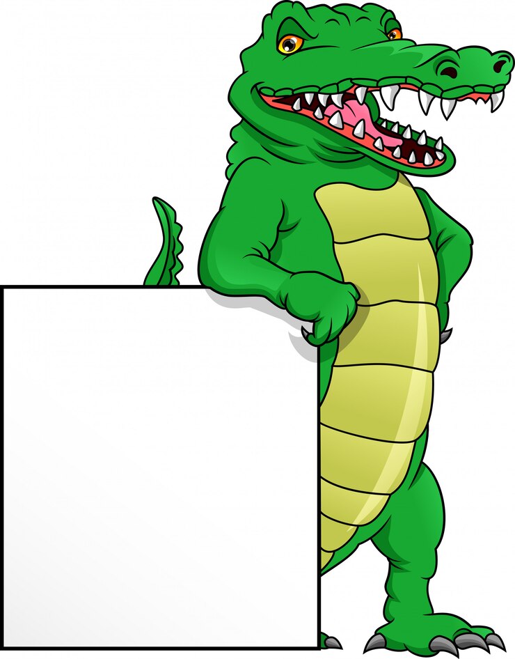 Vector cute dibujos animados de cocodrilo y signo en blanco