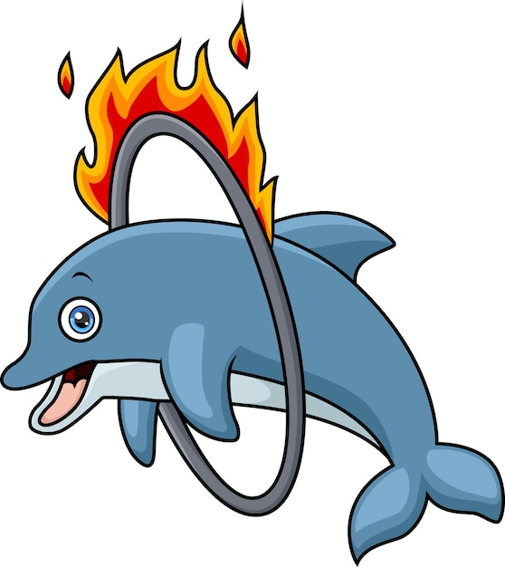 Cute dibujos animados de delfines saltan al círculo de fuego