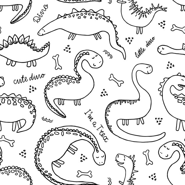 Cute dibujos animados dinosaurio vector de fondo sin fisuras en el estilo de dibujo.