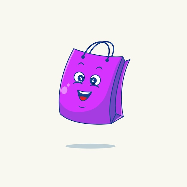 Cute dibujos animados de diseño de mascota de bolsa de compras