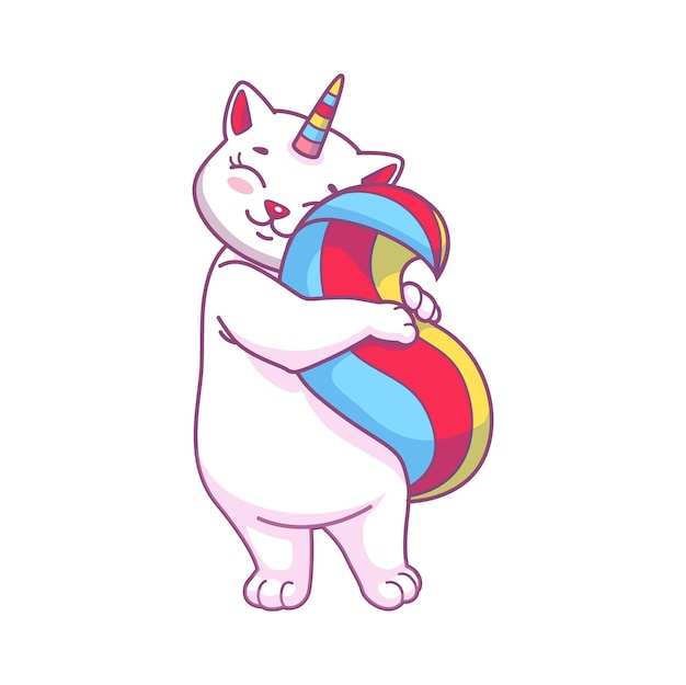 Cute dibujos animados divertidos caticorn con cola de arco iris