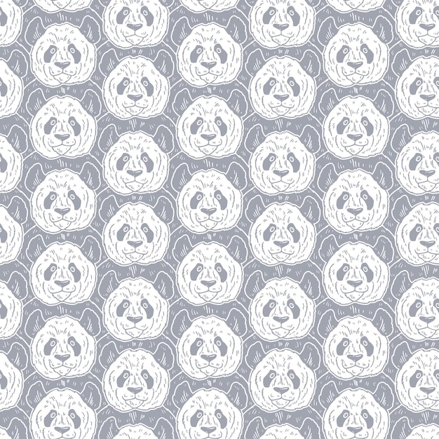 Cute dibujos animados divertidos panda de patrones sin fisuras Vector ilustración dibujado a mano en líneas Fondo de doodle de moda