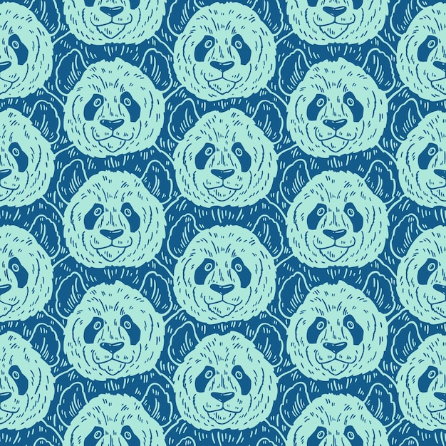 Cute dibujos animados divertidos panda de patrones sin fisuras Vector ilustración dibujado a mano en líneas Fondo de doodle de moda