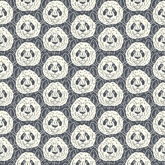 Cute dibujos animados divertidos panda de patrones sin fisuras Vector ilustración dibujado a mano en líneas Fondo de doodle de moda