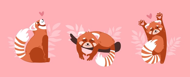 Cute dibujos animados divertidos panda rojo enamorado Carácter de animales con corazones Día de San Valentín dibujo romántico Diseño de bebé para niños