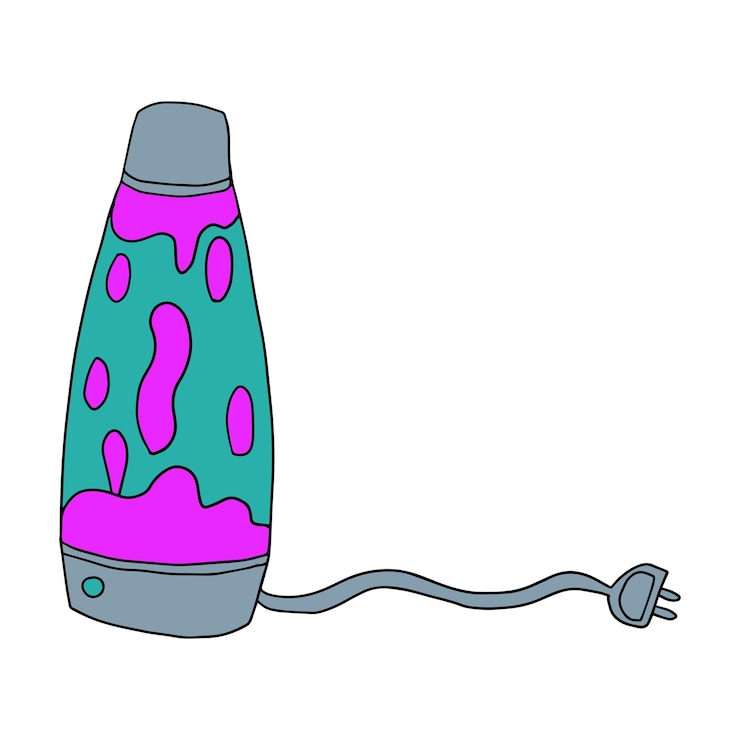 Vector cute dibujos animados doodle lámpara de lava líquida aislada sobre fondo blanco.