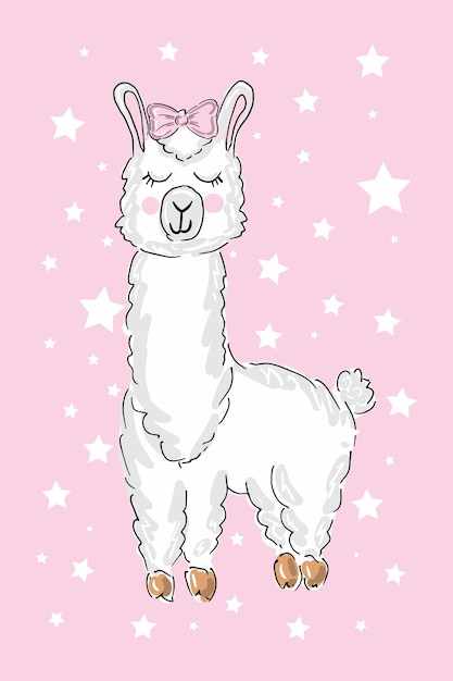 Vector cute dibujos animados dormir llama doodle vector ilustración