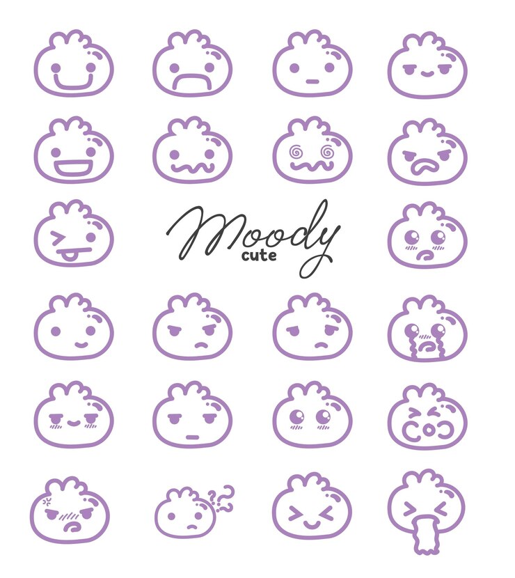 Cute dibujos animados de emoticonos de cara malhumorada
