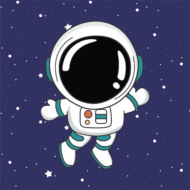 Cute dibujos animados de espacio flotante de astronauta