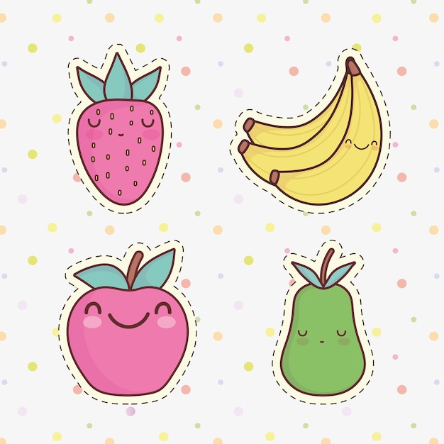 Cute dibujos animados de frutas manzana plátano pera