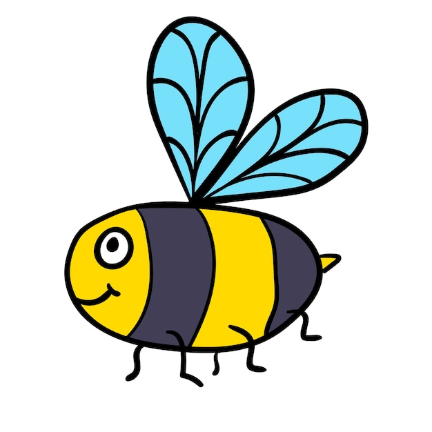 Vector cute dibujos animados garabato abeja lineal aislado sobre fondo blanco.