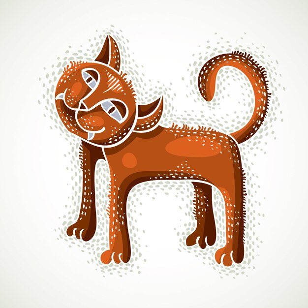 Cute dibujos animados garabato gato rojo vector ilustración, agradable mascota de pie.