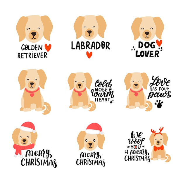 Cute dibujos animados golden retriever labrador sentado Beagle perro cara amantes de los perros citas