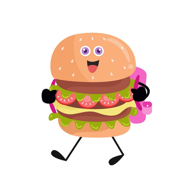 Cute dibujos animados de hamburguesas con varias actividades ilustración de vector de estilo moderno aislado en un fondo blanco