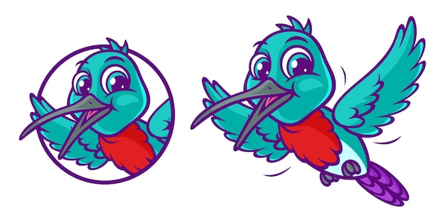 Vector cute dibujos animados hummingbird colibri bird vector para logotipo o ilustración