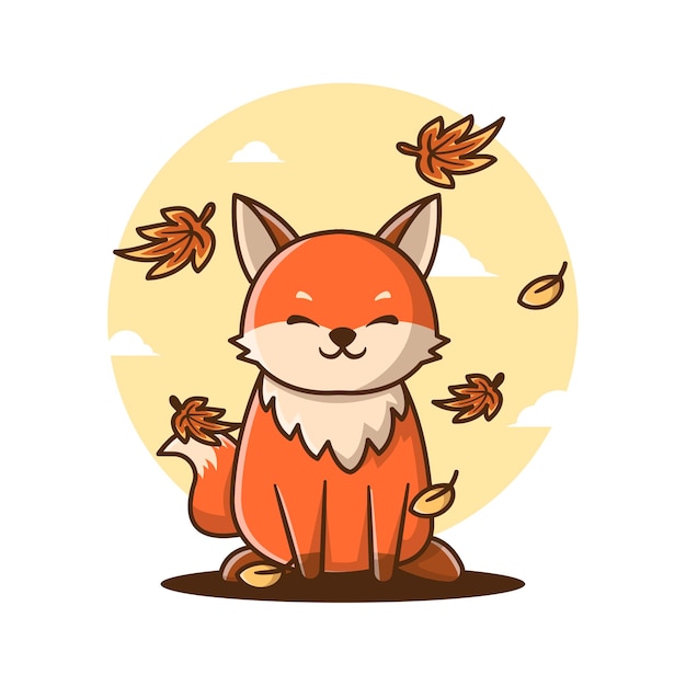 Cute dibujos animados ilustraciones vectoriales Fox en otoño. Concepto de icono de día de otoño