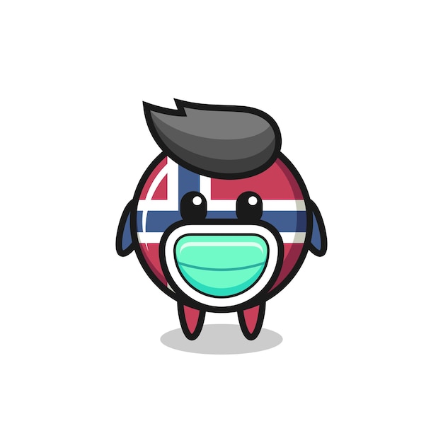 Cute dibujos animados de la insignia de la bandera de noruega con una máscara, diseño de estilo lindo para camiseta, pegatina, elemento de logotipo