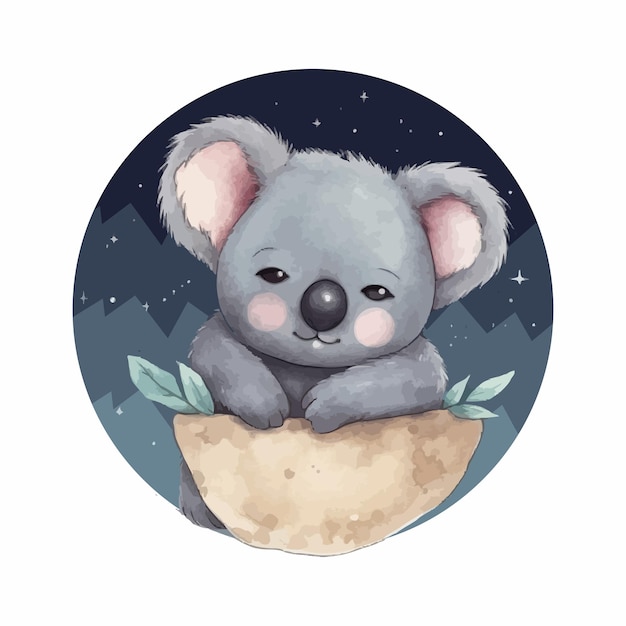 Cute dibujos animados kawaii bebé koala acuarela ilustración