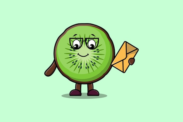 Cute dibujos animados Kiwi fruta sosteniendo sobre con estilo de ilustración vectorial de dibujos animados