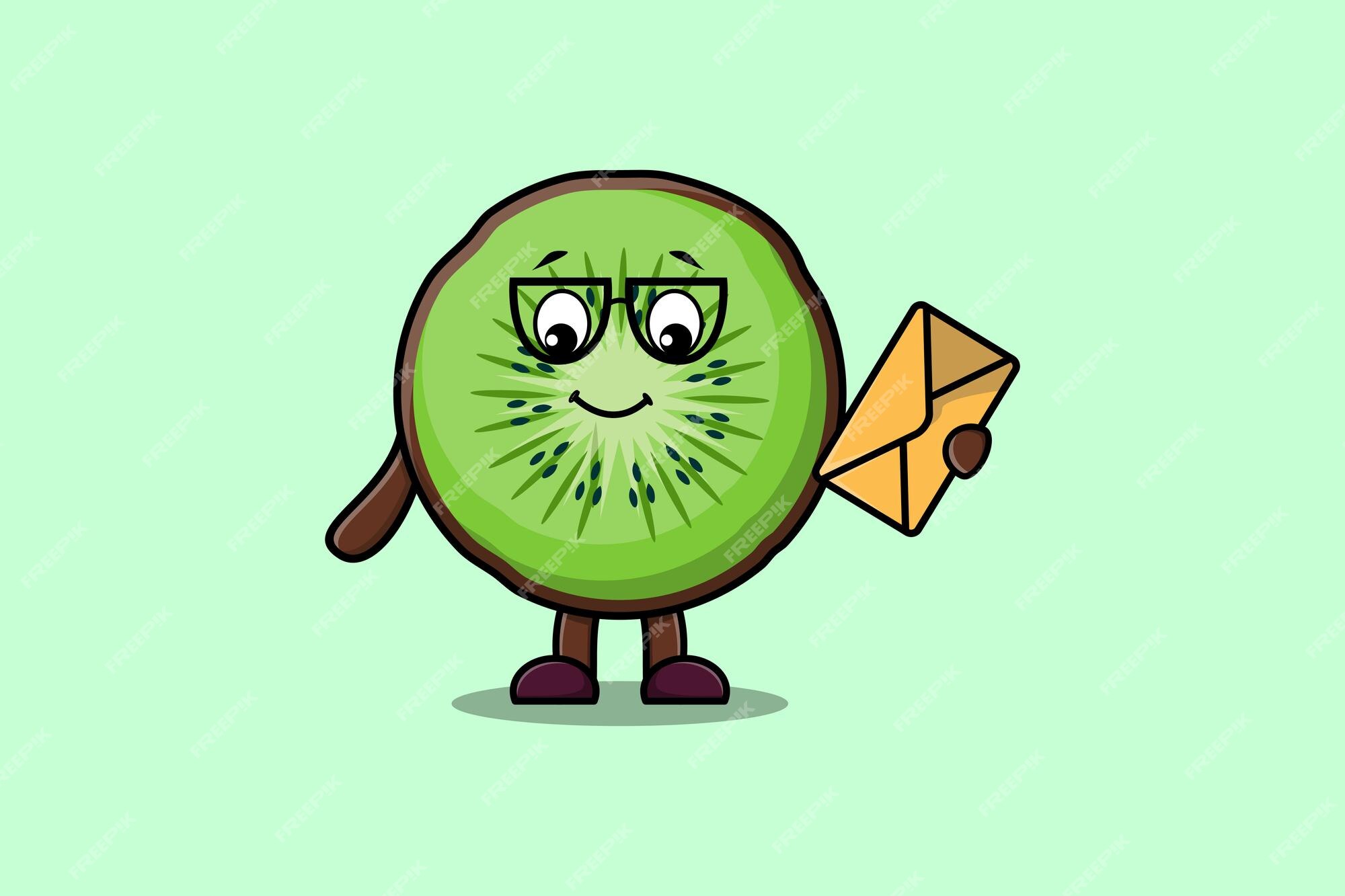 Cute dibujos animados kiwi fruta sosteniendo sobre con estilo de  ilustración vectorial de dibujos animados | Vector Premium