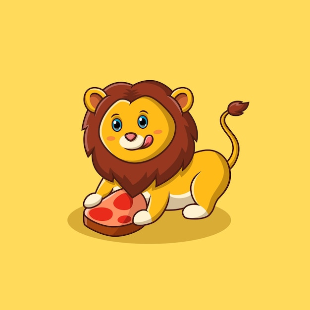 Vector cute dibujos animados de león comiendo carne ilustración vectorial