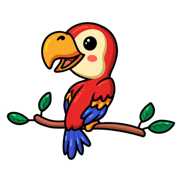 Vector cute dibujos animados de loro en la rama de un árbol