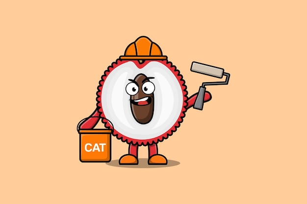 Cute dibujos animados Lychee como una pintura de personajes constructores en una ilustración de diseño de estilo plano moderno
