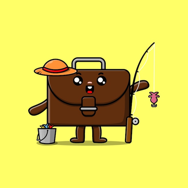 Cute dibujos animados maleta lista pesca