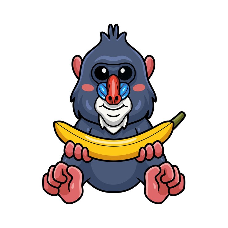 Vector cute dibujos animados de mandril sosteniendo un plátano