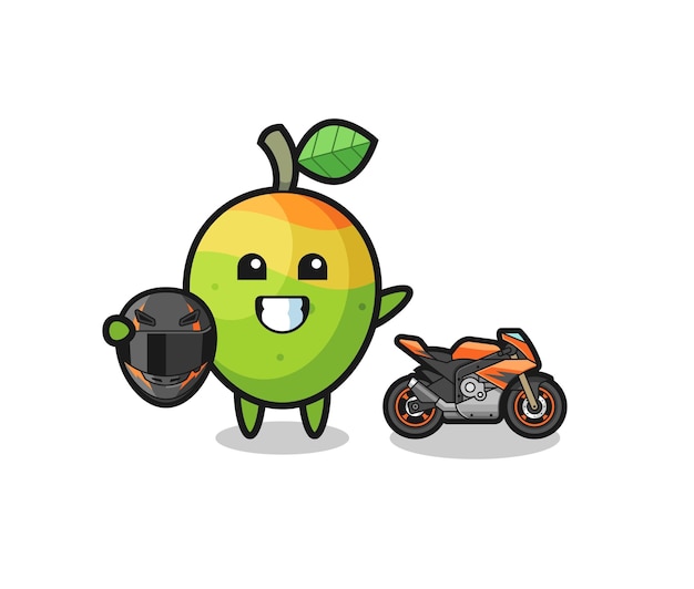 Cute dibujos animados de mango como piloto de motos