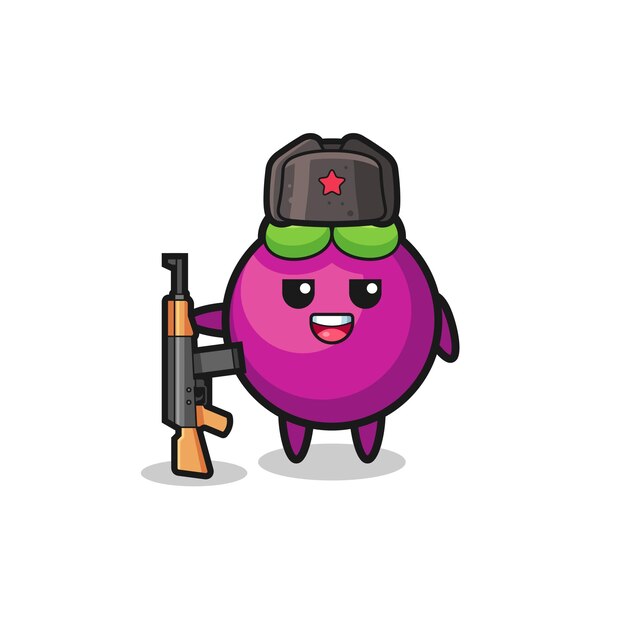 Cute dibujos animados de mangostán como ejército ruso, diseño lindo