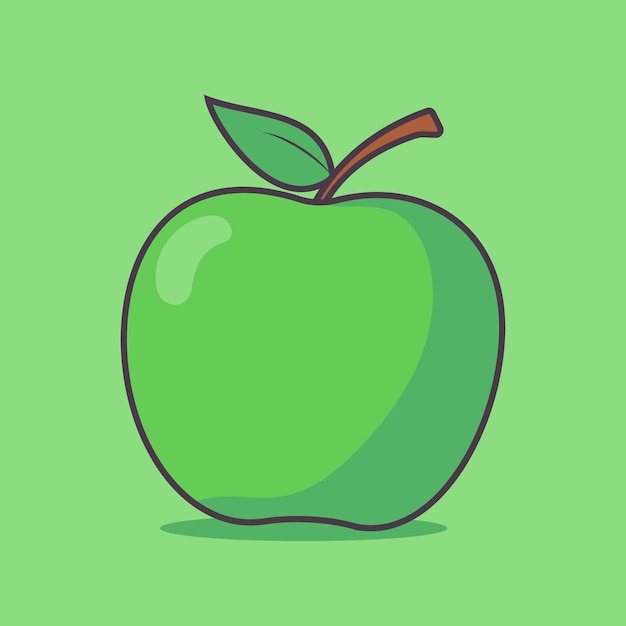 Cute dibujos animados de manzana verde Ilustración plana del icono de manzana fresca sobre fondo verde Adecuado para su uso en carteles o folletos de diseño de productos alimenticios