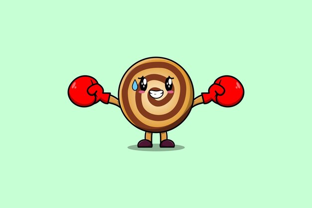 Cute dibujos animados de la mascota de las galletas haciendo deporte con guantes de boxeo y un bonito diseño elegante