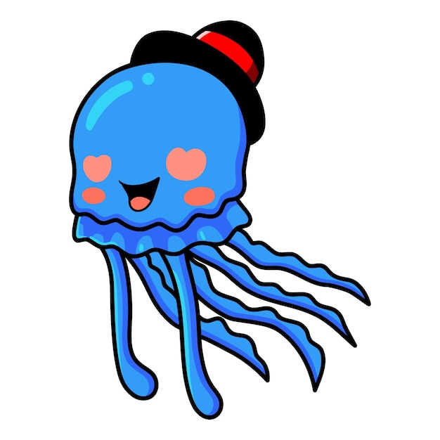 Cute dibujos animados de medusas azules con ojos de corazón rojo