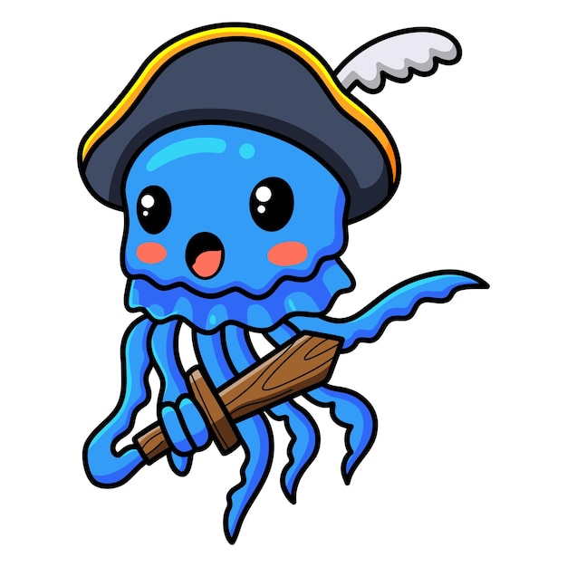 Cute dibujos animados de medusas pirata azul pequeño