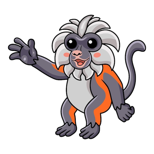 Cute dibujos animados de mono colobo rojo de Zanzíbar agitando la mano